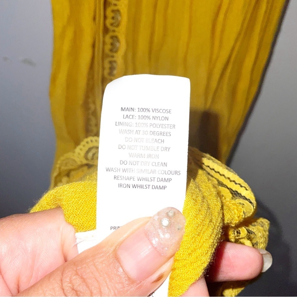 Boohoo Mustard Yellow Maxi Boho Summer Dress with Lace Trim - Size US 2 - Picture 7 of 8